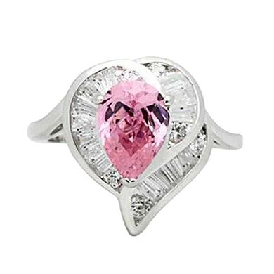 Alamode 925 Sterling Silver Cubic Zirconia Leaf Pear Ring