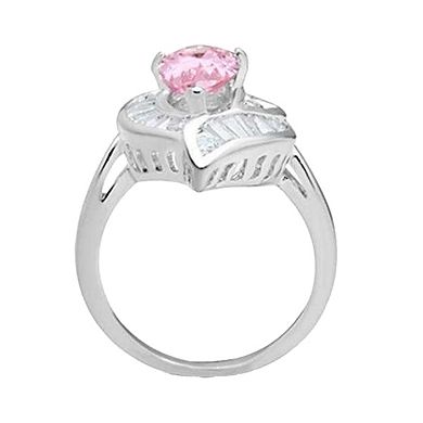 Alamode 925 Sterling Silver Cubic Zirconia Leaf Pear Ring