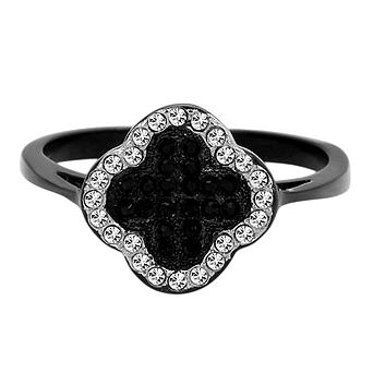 Alamode Black Ion Plating Crystal Clover Ring
