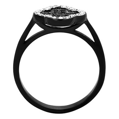 Alamode Black Ion Plating Crystal Clover Ring