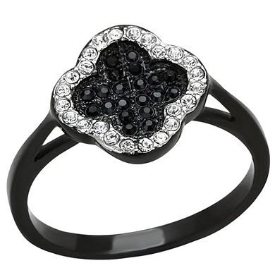 Alamode Black Ion Plating Crystal Clover Ring