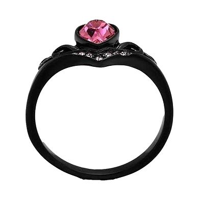 Alamode Black Ion Plating Crystal Crown Heart Ring