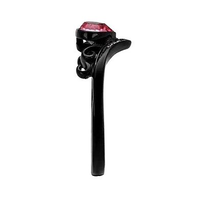 Alamode Black Ion Plating Crystal Crown Heart Ring