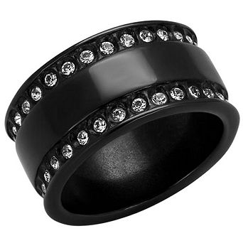 Alamode Black Ion Plating Crystal Banded Ring