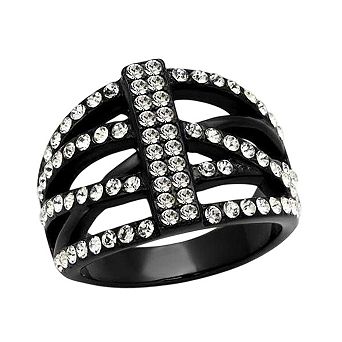 Alamode Black Ion Plating Crystal Criss-Cross Ring