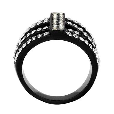Alamode Black Ion Plating Crystal Criss-Cross Ring