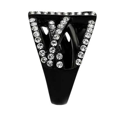 Alamode Black Ion Plating Crystal Criss-Cross Ring