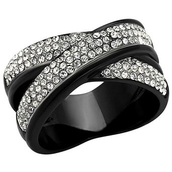 Alamode Black Ion Plating Crystal Criss-Cross Ring
