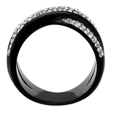 Alamode Black Ion Plating Crystal Criss-Cross Ring