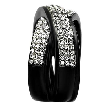 Alamode Black Ion Plating Crystal Criss-Cross Ring