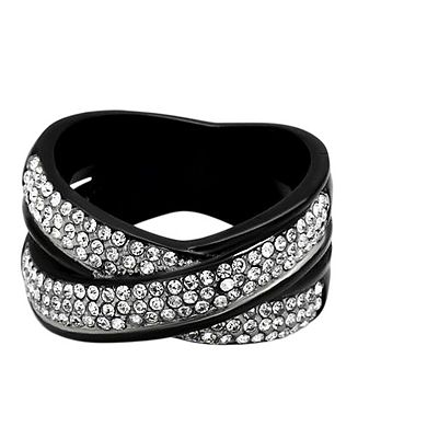 Alamode Black Ion Plating Crystal Criss-Cross Ring