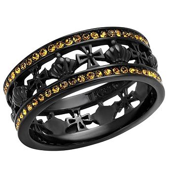 Alamode Black Ion Plating Crystal Crown Ring