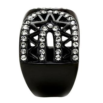 Alamode Black Ion Plating Crystal Cuffed Ring