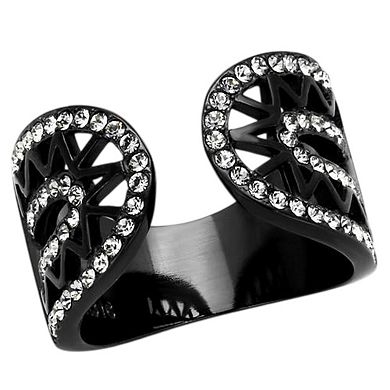 Alamode Black Ion Plating Crystal Cuffed Ring