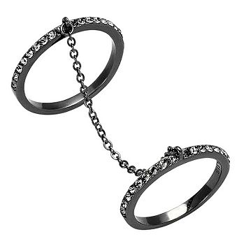 Alamode Black Ion Plating Crystal Chain Ring