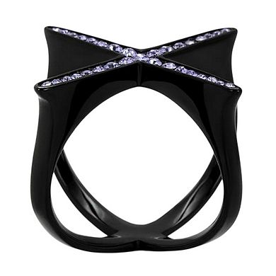 Alamode Black Ion Plating Crystal Criss-Cross Ring