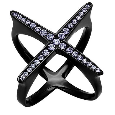 Alamode Black Ion Plating Crystal Criss-Cross Ring