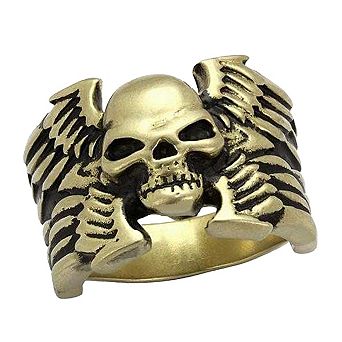 Alamode Antique Copper Ion Plated Epoxy Winged Skull Ring