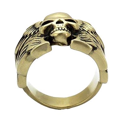 Alamode Antique Copper Ion Plated Epoxy Winged Skull Ring