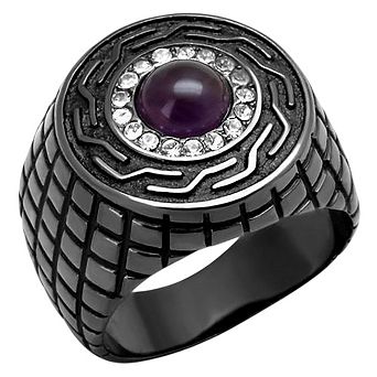 Alamode Black Ion Plating Amethyst Grid Ring