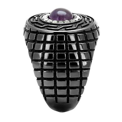 Alamode Black Ion Plating Amethyst Grid Ring