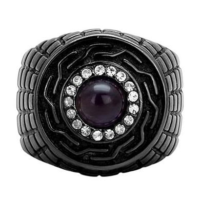 Alamode Black Ion Plating Amethyst Grid Ring