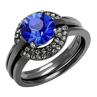 Alamode Black Ion Plating Crystal Banded Ring