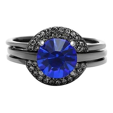 Alamode Black Ion Plating Crystal Banded Ring