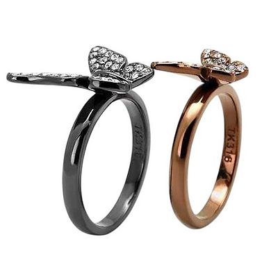 Alamode Black Ion Plating Crystal Butterfly Ring