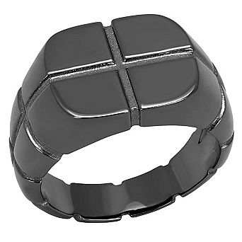 Alamode Black Ion Plating Cross Signet Ring