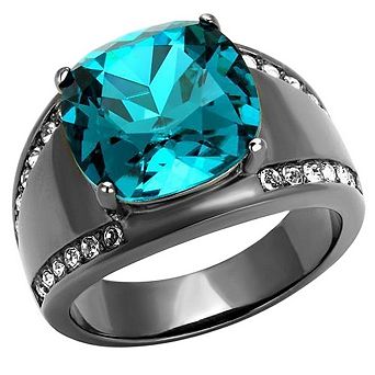 Alamode Black Ion Plating Crystal Bordered Rounded Ring
