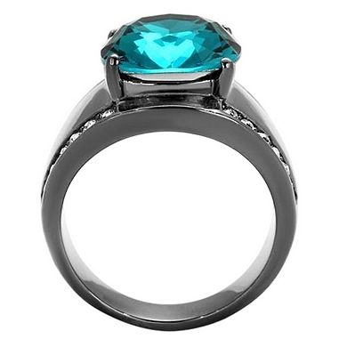 Alamode Black Ion Plating Crystal Bordered Rounded Ring
