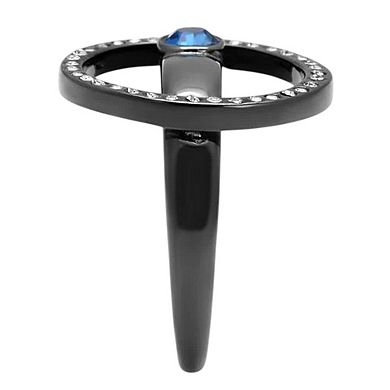 Alamode Black Ion Plating Crystal Circle Ring