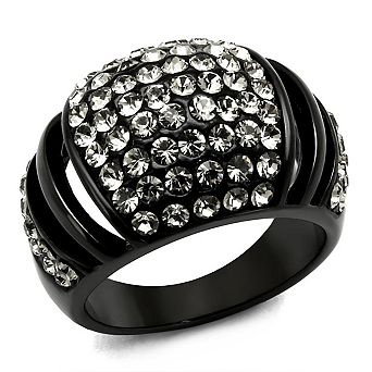 Alamode Black Ion Plating Crystal Cut Out Domed Ring