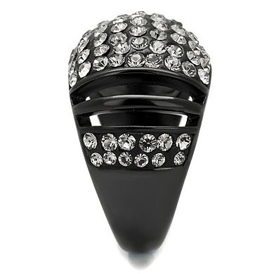 Alamode Black Ion Plating Crystal Cut Out Domed Ring