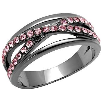 Alamode Black Ion Plating Crystal Criss-Cross Ring