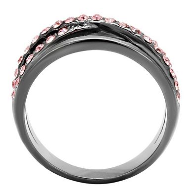 Alamode Black Ion Plating Crystal Criss-Cross Ring