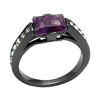Alamode Black Ion Plating Amethyst Rectangular Ring