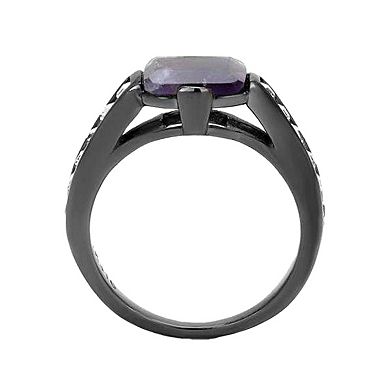 Alamode Black Ion Plating Amethyst Rectangular Ring