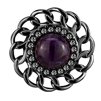 Alamode Black Ion Plating Amber Amethyst Earrings