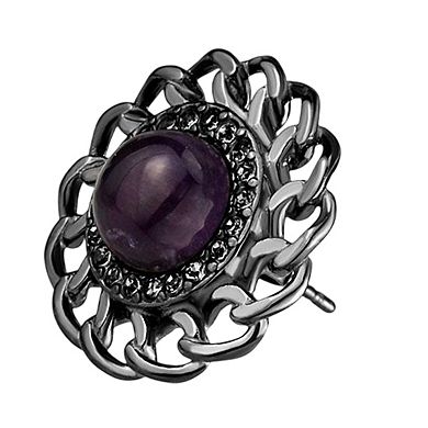 Alamode Black Ion Plating Amber Amethyst Earrings