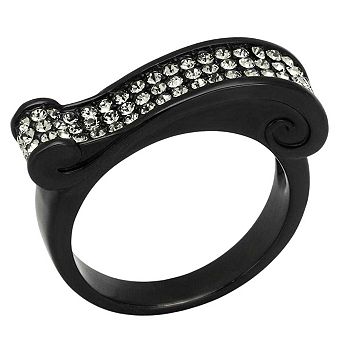 Alamode Black Ion Plating Crystal Embellished Ring