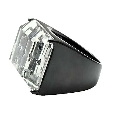 Alamode Black Ion Plating Brass Synthetic Stone Abstract Rectangular Ring