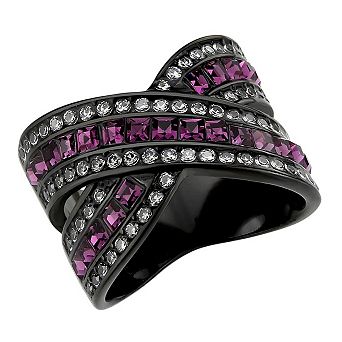 Alamode Black Ion Plating Crystal Criss-Cross Ring