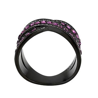 Alamode Black Ion Plating Crystal Criss-Cross Ring