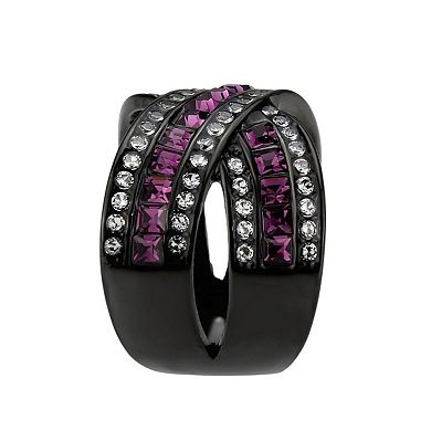 Alamode Black Ion Plating Crystal Criss-Cross Ring