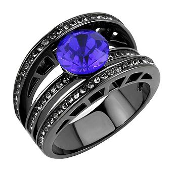 Alamode Black Ion Plating Crystal Banded Ring