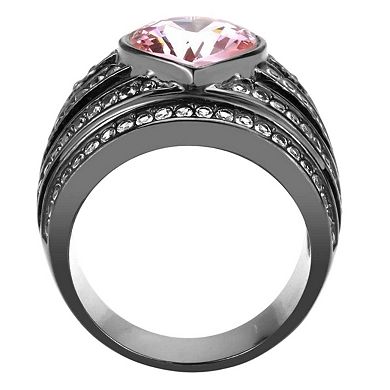 Alamode Black Ion Plating Crystal Banded Heart Ring
