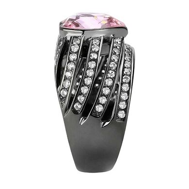 Alamode Black Ion Plating Crystal Banded Heart Ring