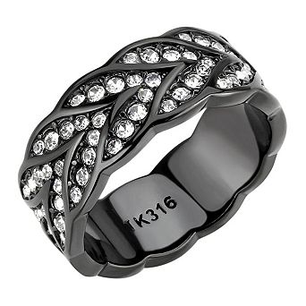 Alamode Black Ion Plating Crystal Braided Ring